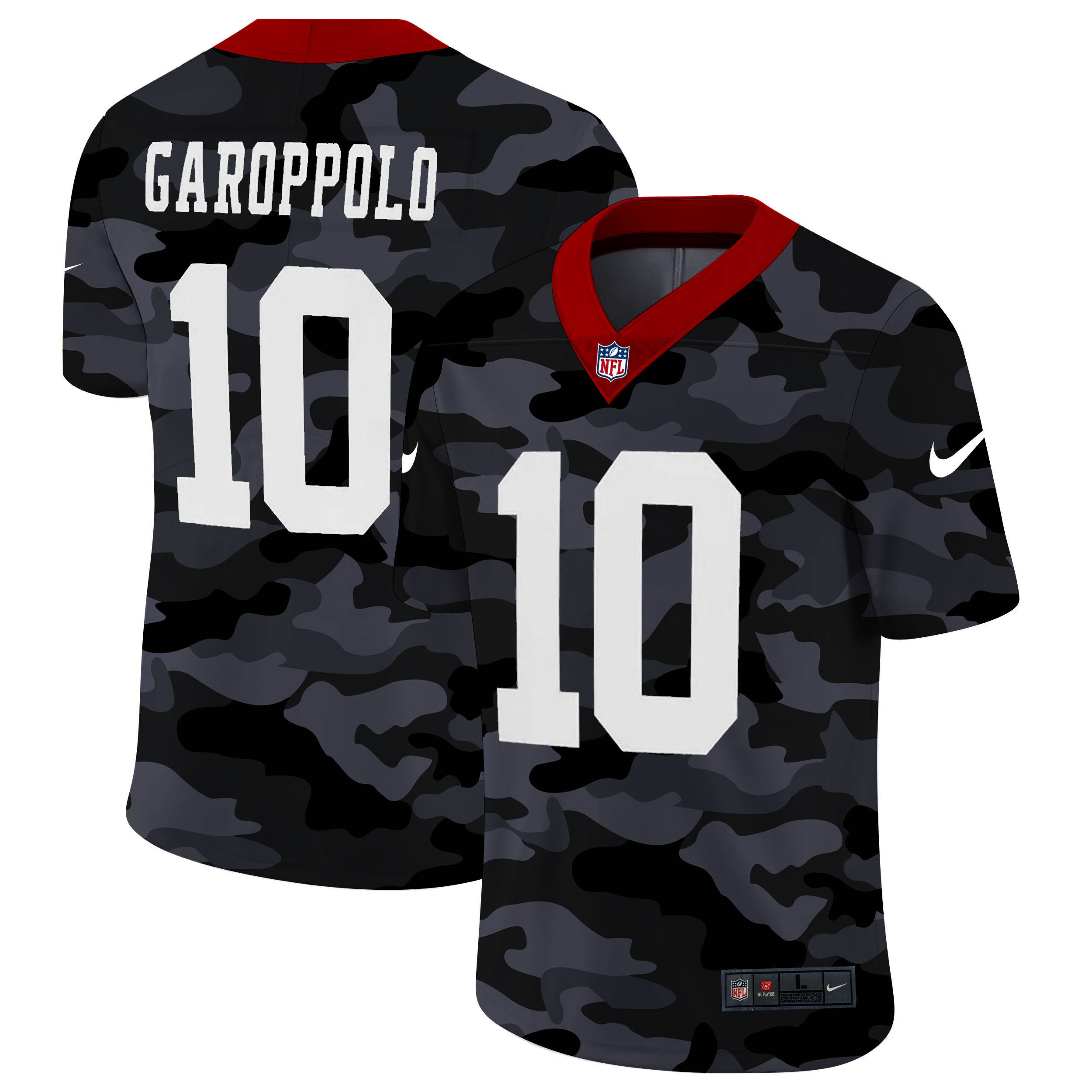 Personalized San Francisco 49ers #10 Jimmy Garoppolo Men’s 2020 Black CAMO Untouchable Limited Stitched NFL Jersey