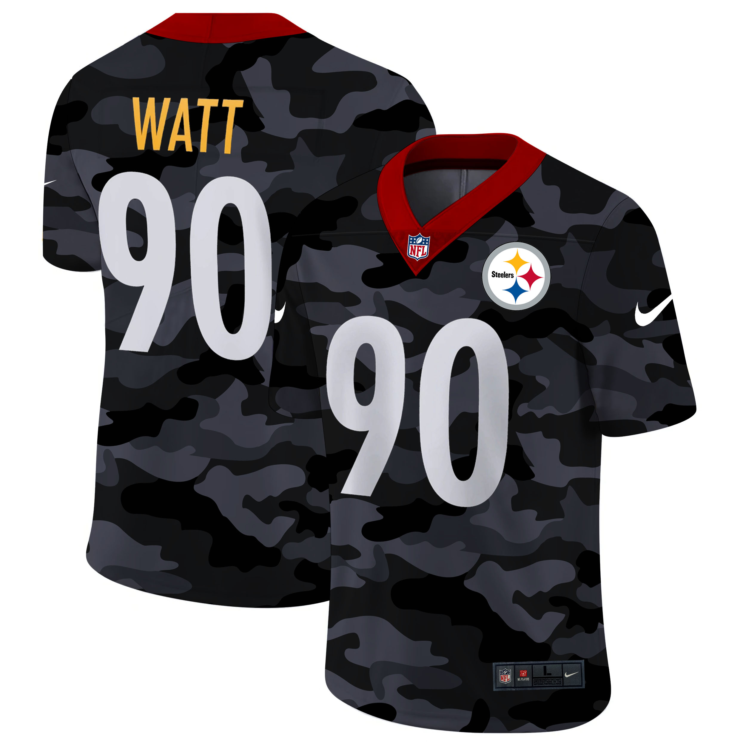 Personalized Pittsburgh Steelers #90 T.J. Watt Men’s 2020 Black CAMO Untouchable Limited Stitched NFL Jersey