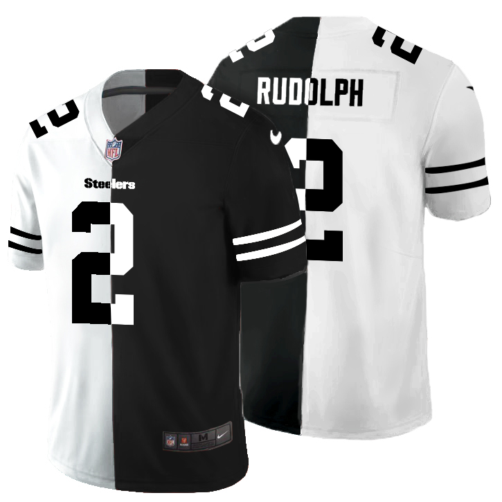 Personalized Pittsburgh Steelers #2 Mason Rudolph Men’s Black V White Peace Split Untouchable Limited NFL Jersey