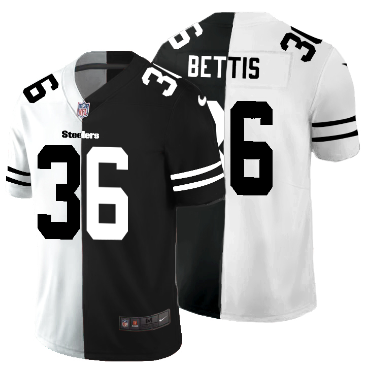 Personalized Pittsburgh Steelers #36 Jerome Bettis Men’s Black V White Peace Split Untouchable Limited NFL Jersey