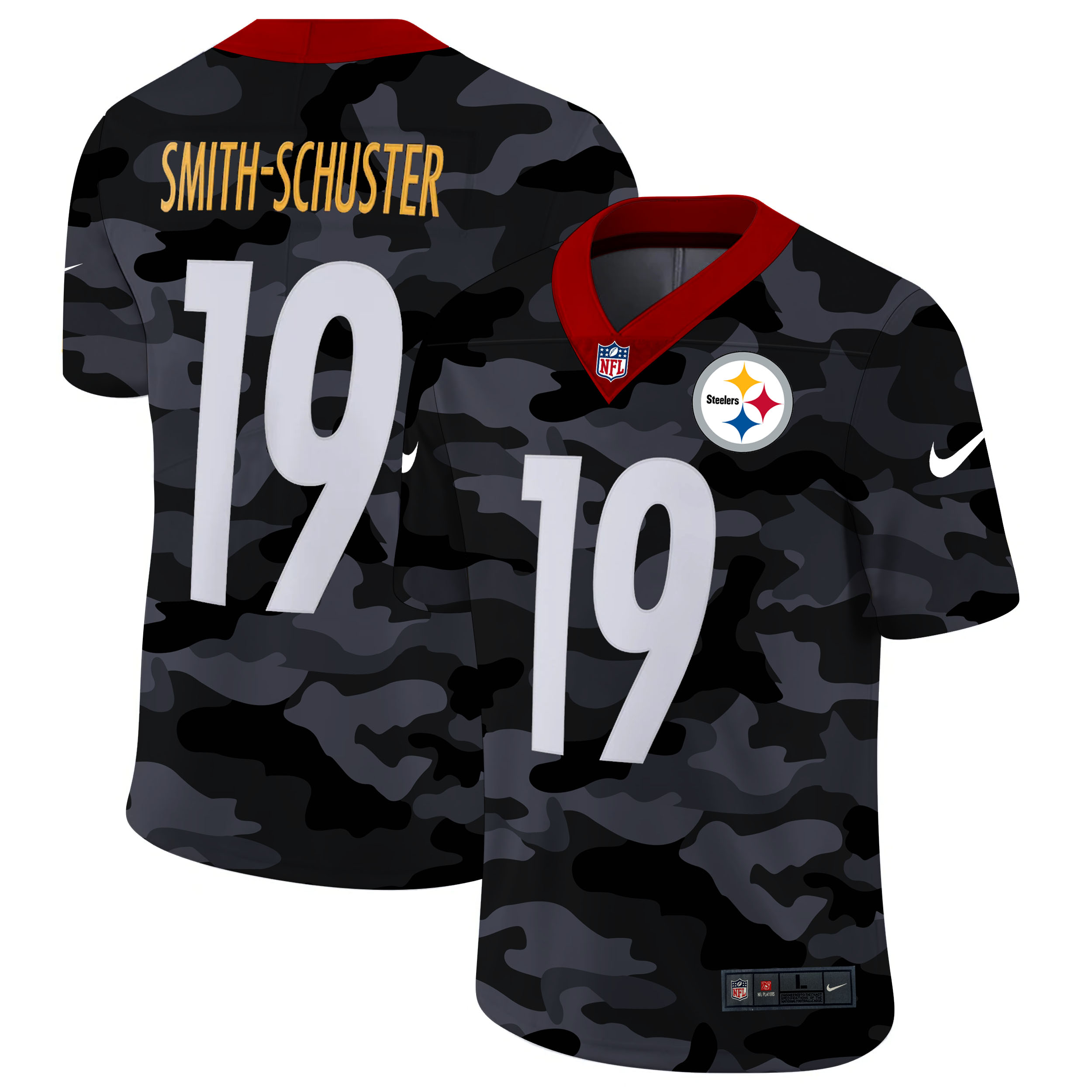 Personalized Pittsburgh Steelers #19 JuJu Smith-Schuster Men’s 2020 Black CAMO Untouchable Limited Stitched NFL Jersey