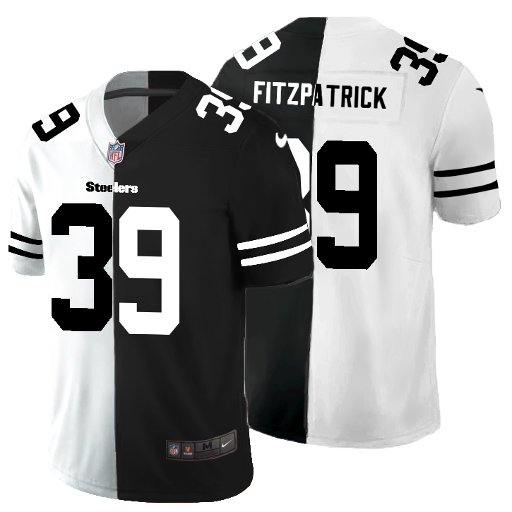 Personalized Pittsburgh Steelers #39 Minkah Fitzpatrick Men’s Black V White Peace Split Untouchable Limited NFL Jersey