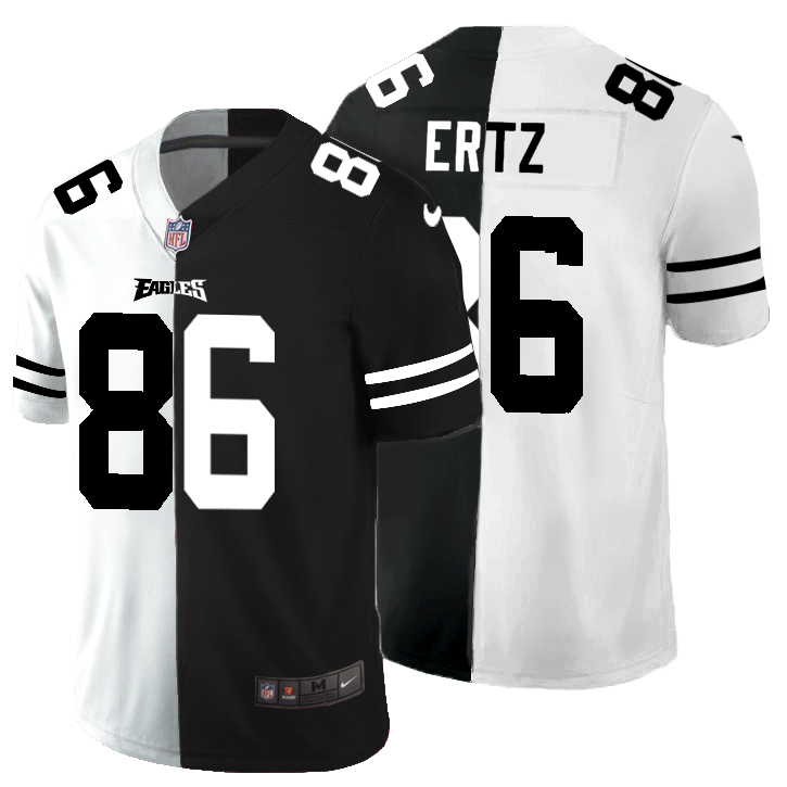 Personalized Philadelphia Eagles #86 Zach Ertz Men’s Black V White Peace Split Untouchable Limited NFL Jersey
