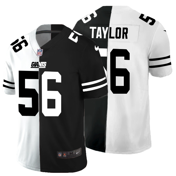 Personalized New York Giants #56 Lawrence Taylor Men’s Black V White Peace Split Untouchable Limited NFL Jersey