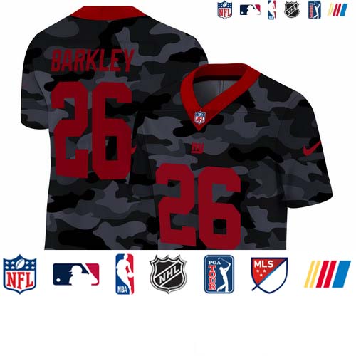 Personalized New York Giants #26 Saquon Barkley Men’s 2020 Black CAMO Red Untouchable Limited Stitched NFL Jersey