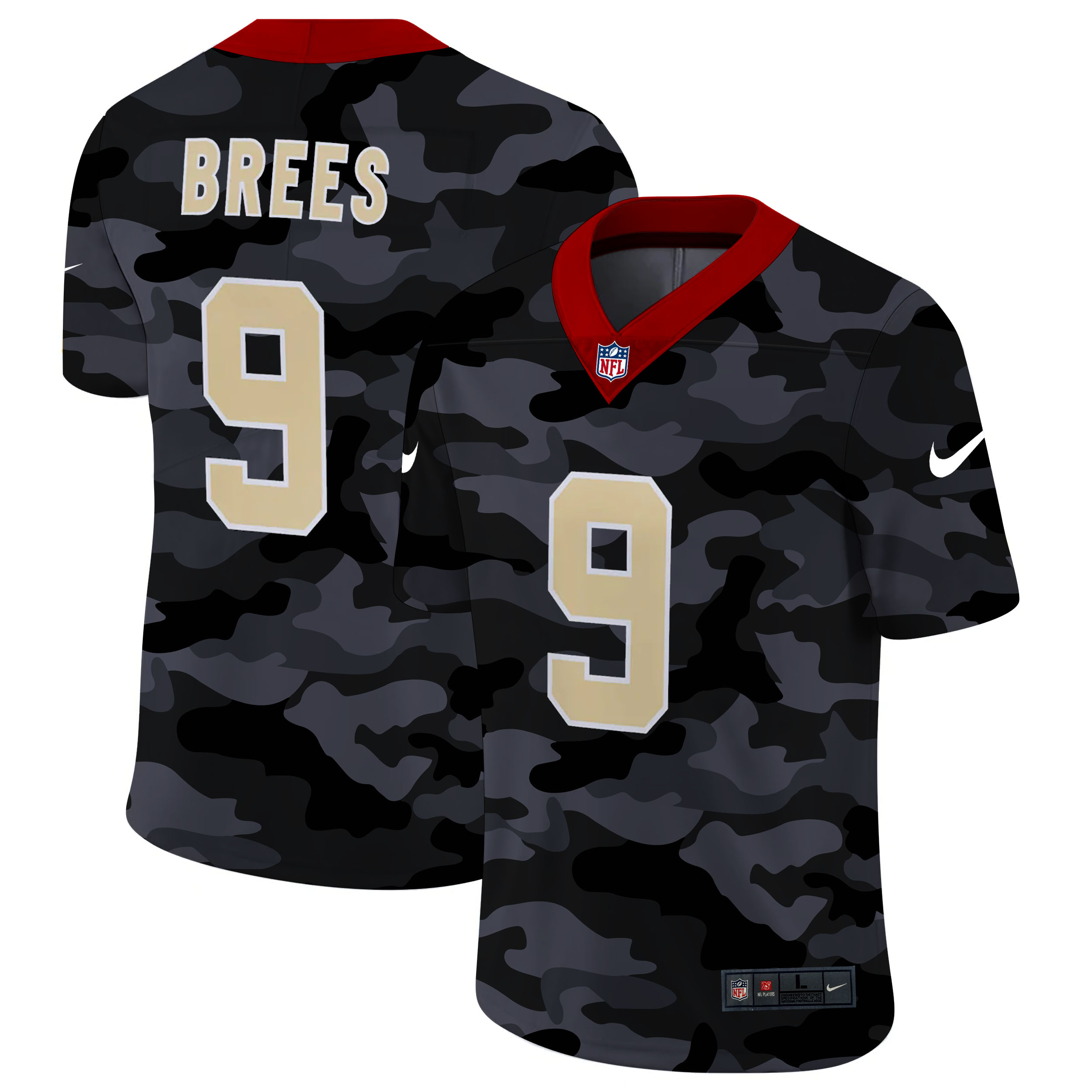 Personalized New Orleans Saints #9 Drew Brees Men’s 2020 Black CAMO Untouchable Limited Stitched NFL Jersey