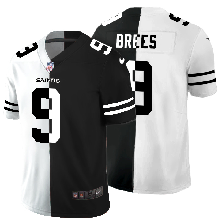 Personalized New Orleans Saints #9 Drew Brees Men’s Black V White Peace Split Untouchable Limited NFL Jersey