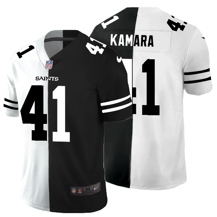 Personalized New Orleans Saints #41 Alvin Kamara Men’s Black V White Peace Split Untouchable Limited NFL Jersey