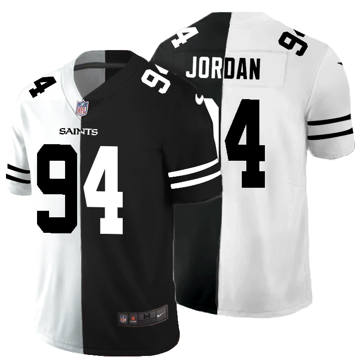 Personalized New Orleans Saints #94 Cameron Jordan Men’s Black V White Peace Split Untouchable Limited NFL Jersey