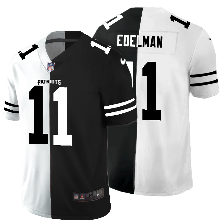 Personalized New England Patriots #11 Julian Edelman Men’s Black V White Peace Split Untouchable Limited NFL Jersey