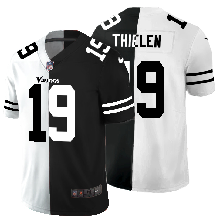 Personalized Minnesota Vikings #19 Adam Thielen Men’s Black V White Peace Split Untouchable Limited NFL Jersey