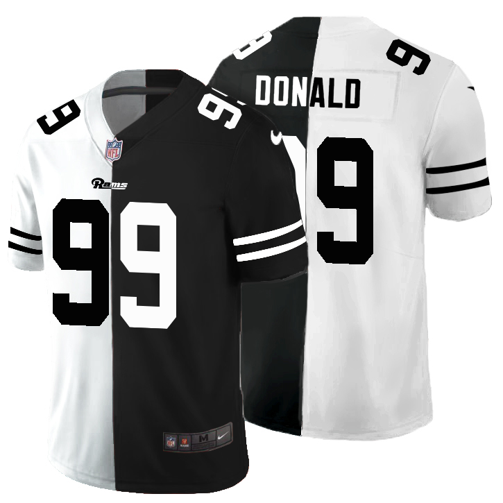 Personalized Los Angeles Rams #99 Aaron Donald Men’s Black V White Peace Split Untouchable Limited NFL Jersey