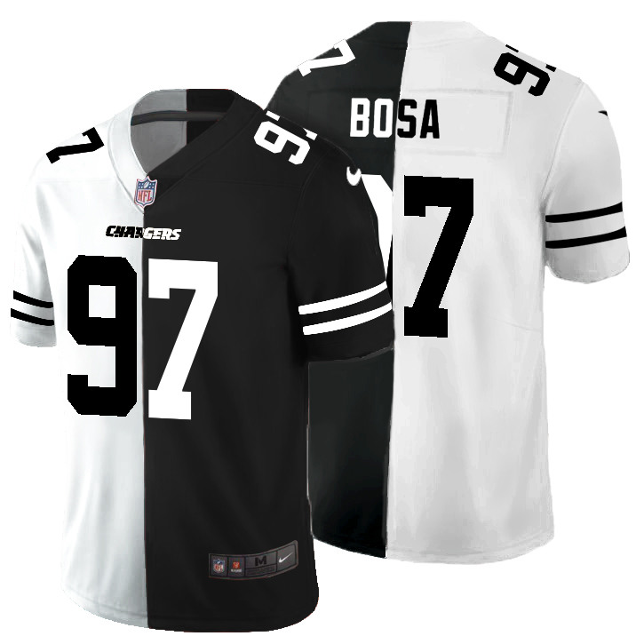 Personalized Los Angeles Chargers #97 Joey Bosa Men’s Black V White Peace Split Untouchable Limited NFL Jersey