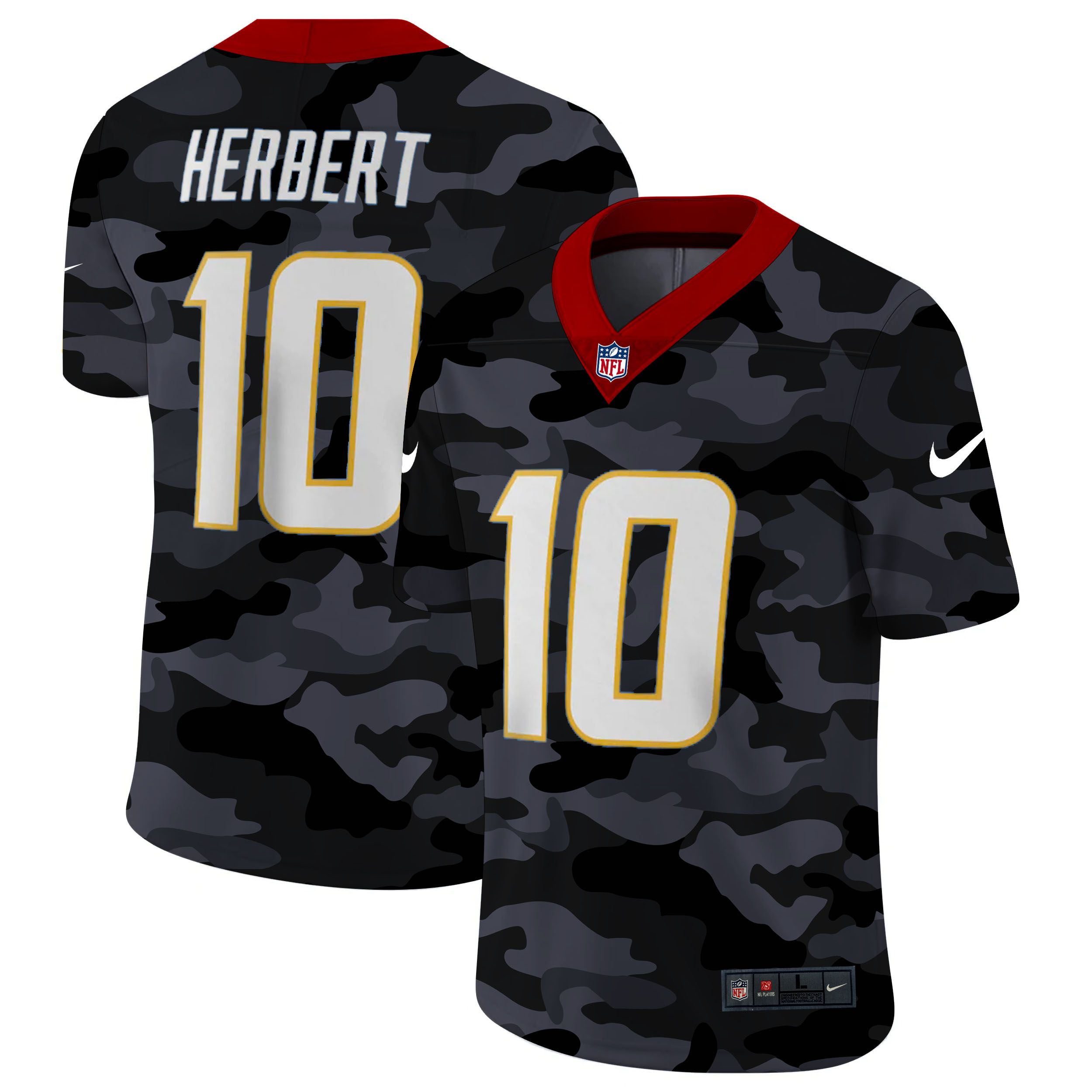 Personalized Los Angeles Chargers #10 Justin Herbert Men’s 2020 Black CAMO Untouchable Limited Stitched NFL Jersey