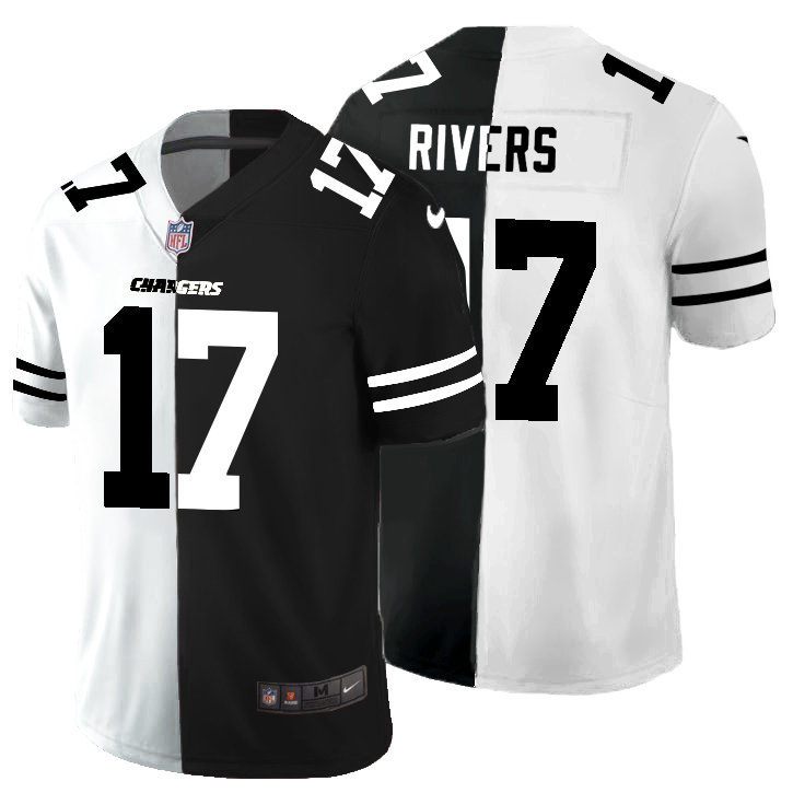 Personalized Los Angeles Chargers #17 Philip Rivers Men’s Black V White Peace Split Untouchable Limited NFL Jersey