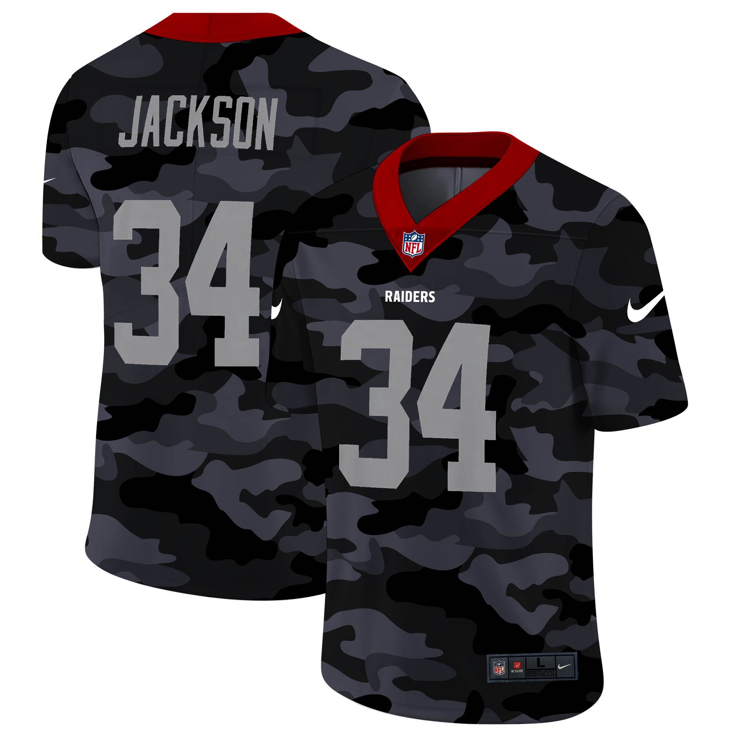 Personalized Las Vegas Raiders #34 Bo Jackson Men’s 2020 Black CAMO Untouchable Limited Stitched NFL Jersey