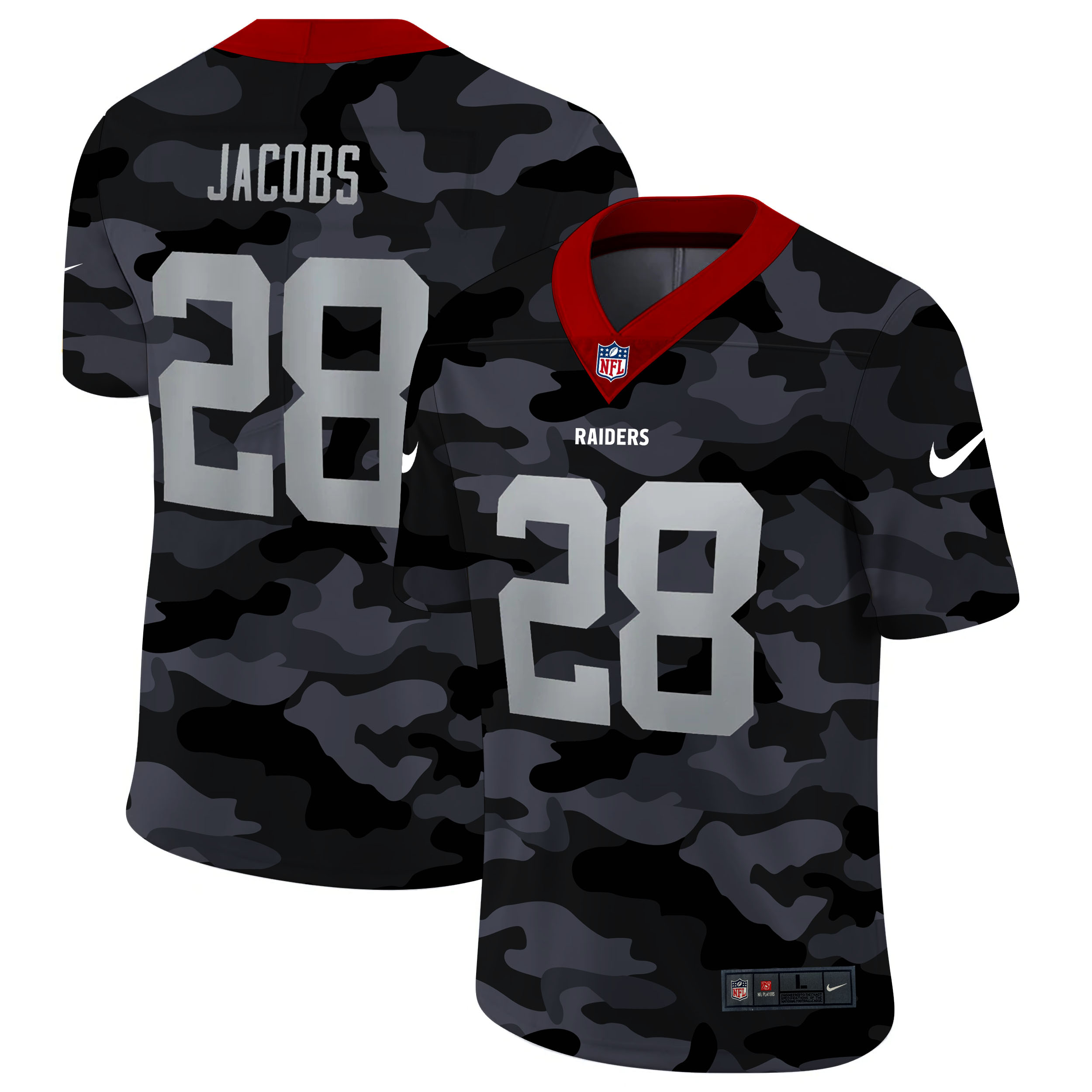 Personalized Las Vegas Raiders #28 Josh Jacobs Men’s 2020 Black CAMO Untouchable Limited Stitched NFL Jersey