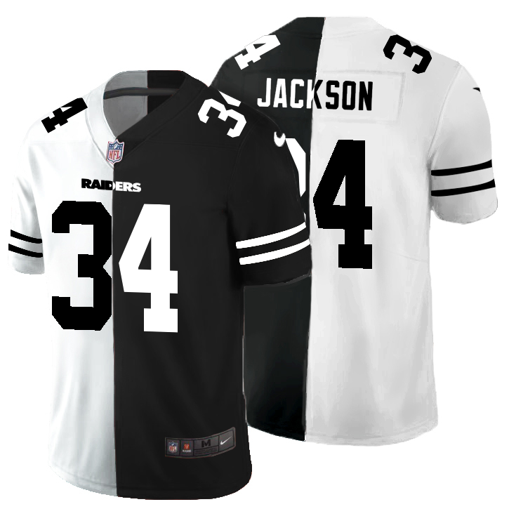 Personalized Las Vegas Raiders #34 Bo Jackson Men’s Black V White Peace Split Untouchable Limited NFL Jersey