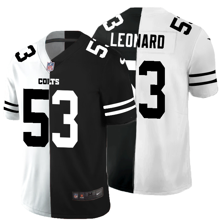 Personalized Indianapolis Colts #53 Darius Leonard Men’s Black V White Peace Split Untouchable Limited NFL Jersey