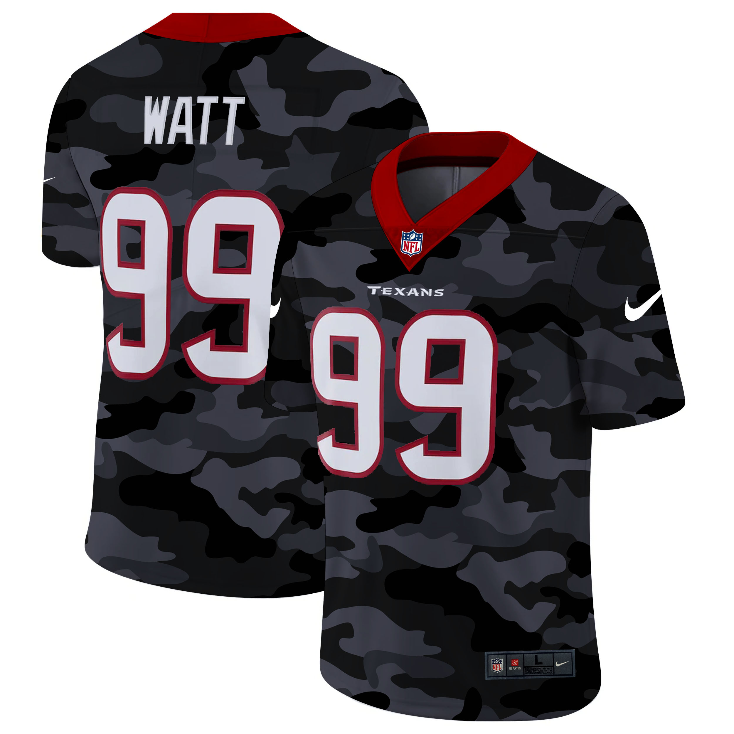 Personalized Houston Texans #99 J.J. Watt Men’s 2020 Black CAMO Untouchable Limited Stitched NFL Jersey