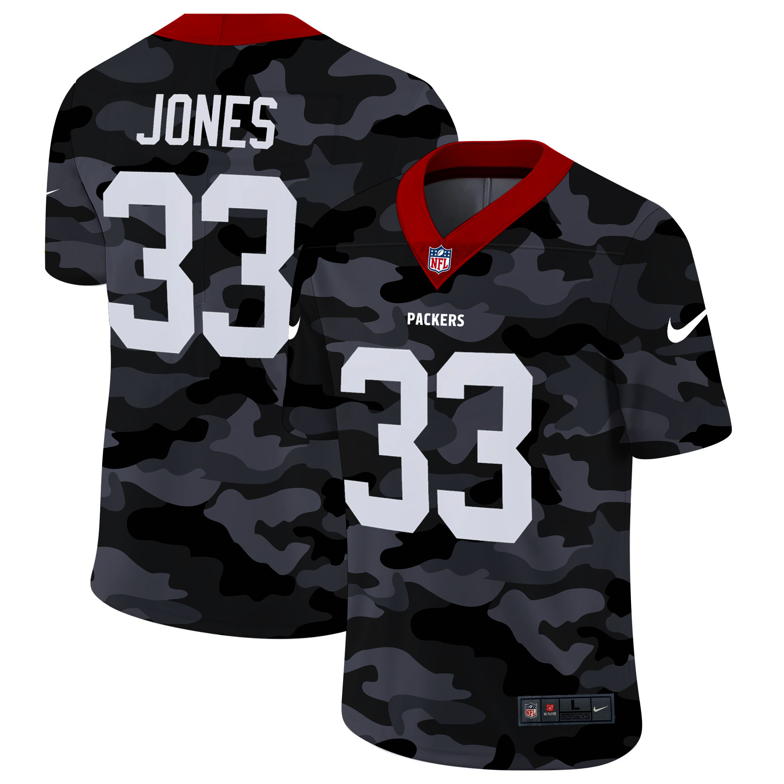 Personalized Green Bay Packers #33 Aaron Jones Men’s 2020 Black CAMO Untouchable Limited Stitched NFL Jersey