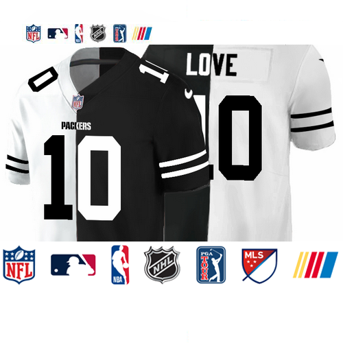 Personalized Green Bay Packers #10 Jordan Love Men’s Black V White Peace Split Untouchable Limited NFL Jersey