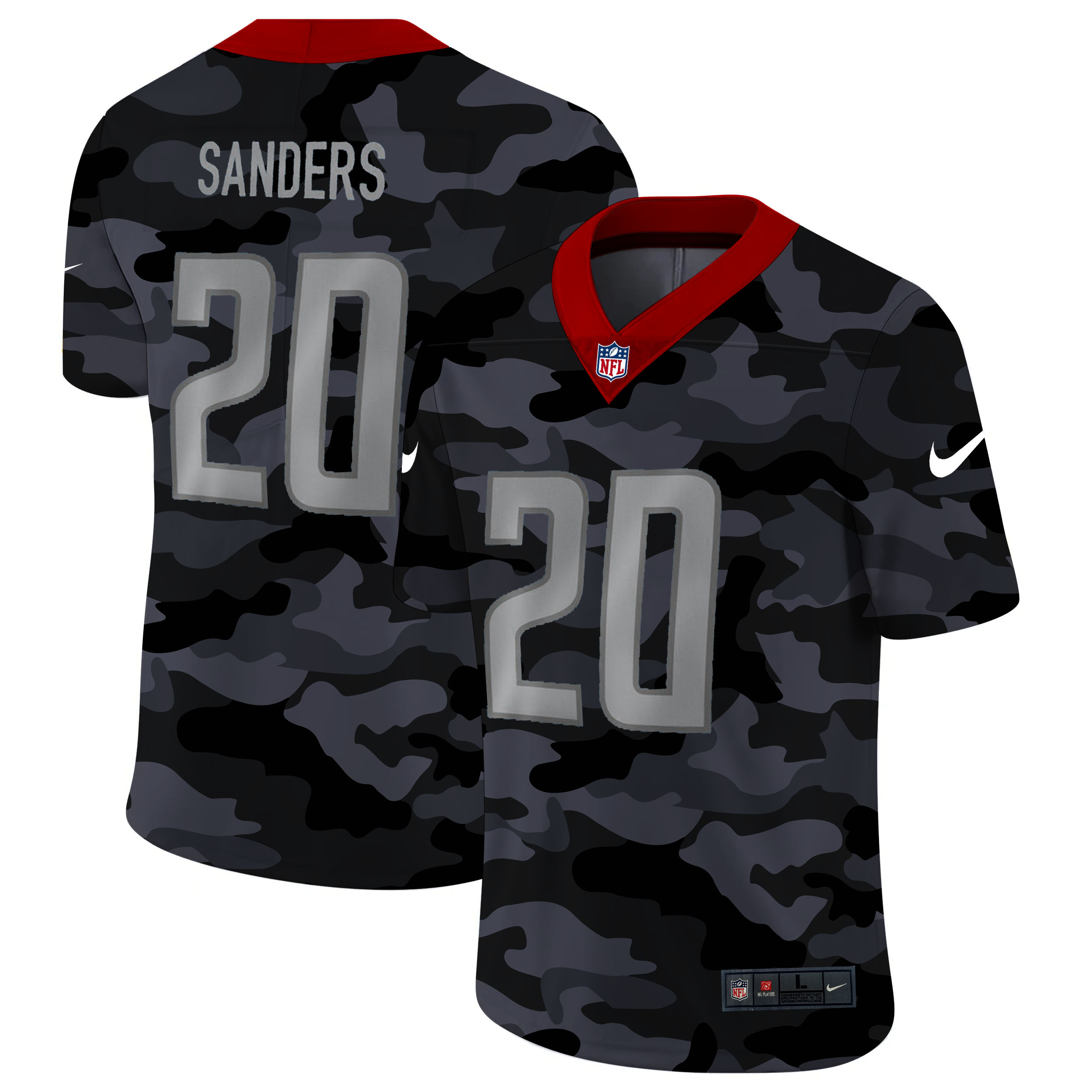 Personalized Detroit Lions #20 Barry Sanders Men’s 2020 Black CAMO Untouchable Limited Stitched NFL Jersey