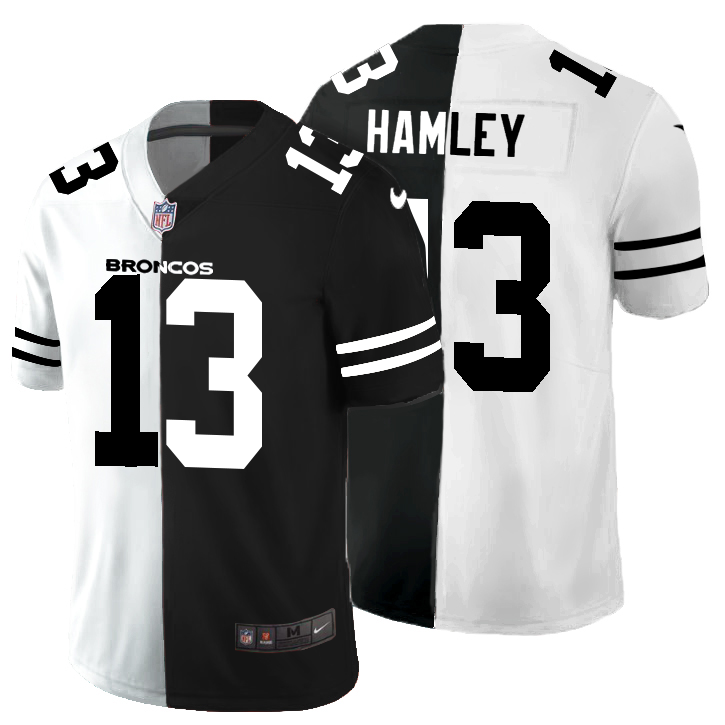 Personalized Denver Broncos #13 KJ Hamler Men’s Black V White Peace Split Untouchable Limited NFL Jersey