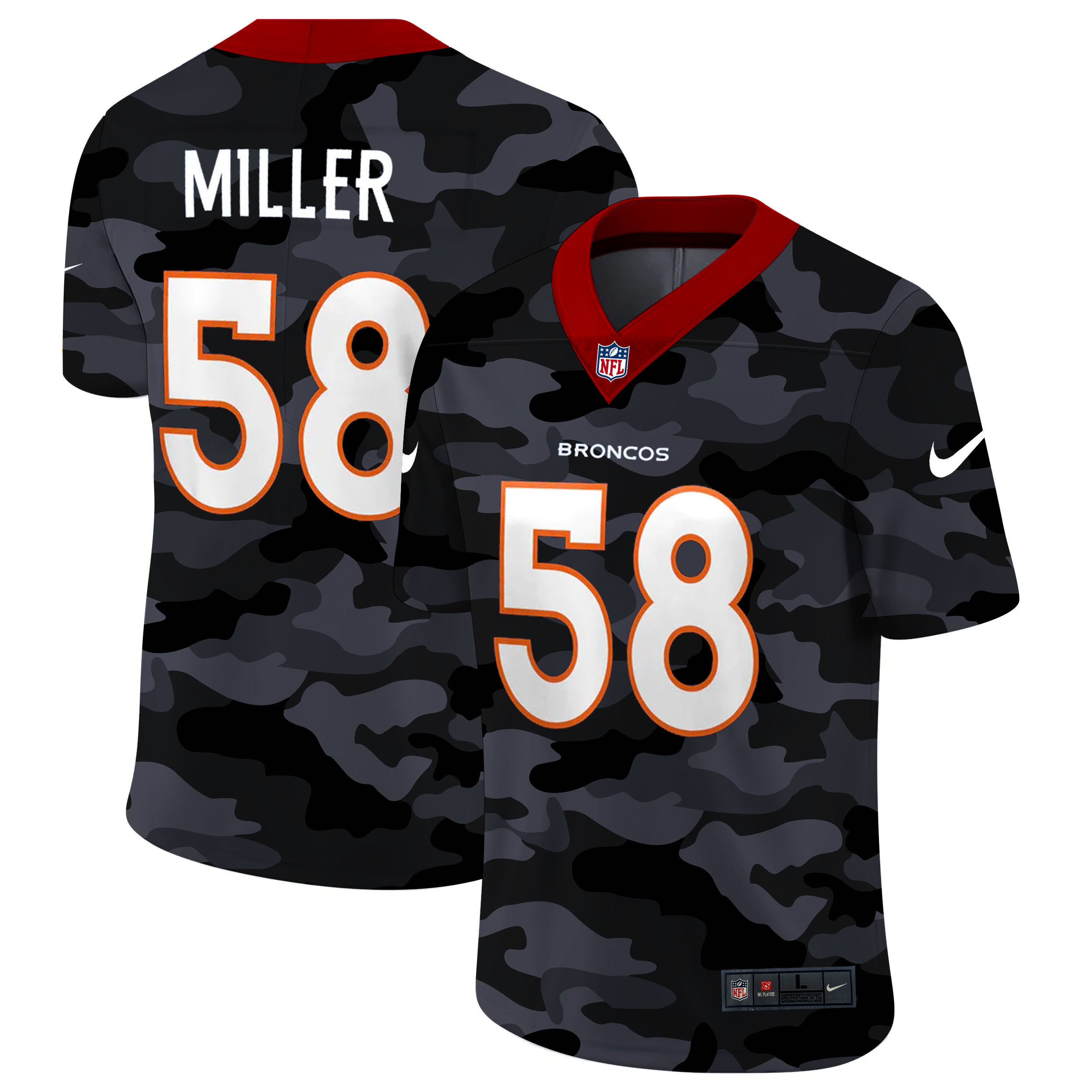 Personalized Denver Broncos #58 Von Miller Men’s 2020 Black CAMO Untouchable Limited Stitched NFL Jersey
