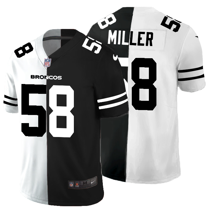 Personalized Denver Broncos #58 Von Miller Men’s Black V White Peace Split Untouchable Limited NFL Jersey