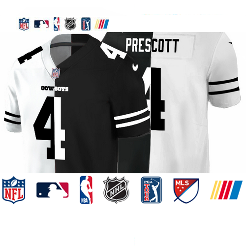 Personalized Dallas Cowboys #4 Dak Prescott Men’s Black V White Peace Split Untouchable Limited NFL Jersey