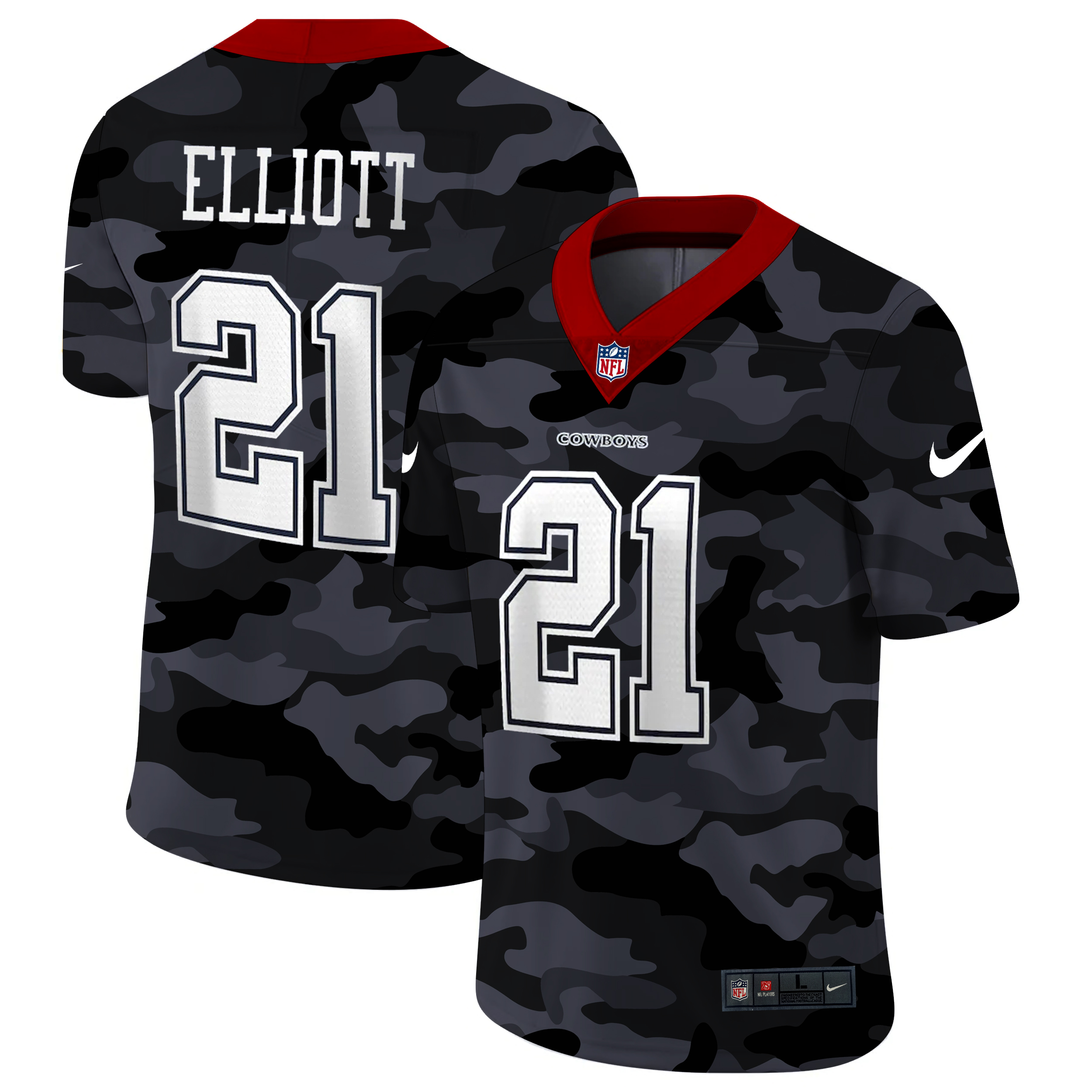 Personalized Dallas Cowboys #21 Ezekiel Elliott Men’s 2020 Black CAMO Untouchable Limited Stitched NFL Jersey