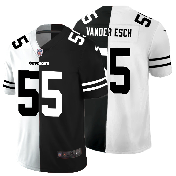 Personalized Dallas Cowboys #55 Leighton Vander Esch Men’s Black V White Peace Split Untouchable Limited NFL Jersey