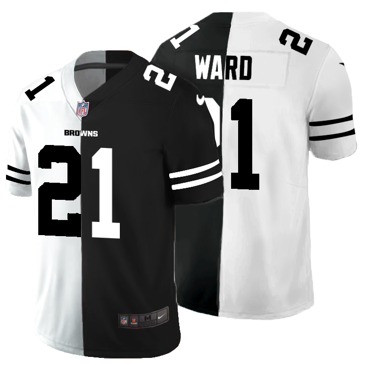 Personalized Cleveland Browns #21 Denzel Ward Men’s Black V White Peace Split Untouchable Limited NFL Jersey