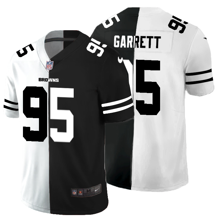 Personalized Cleveland Browns #95 Myles Garrett Men’s Black V White Peace Split Untouchable Limited NFL Jersey