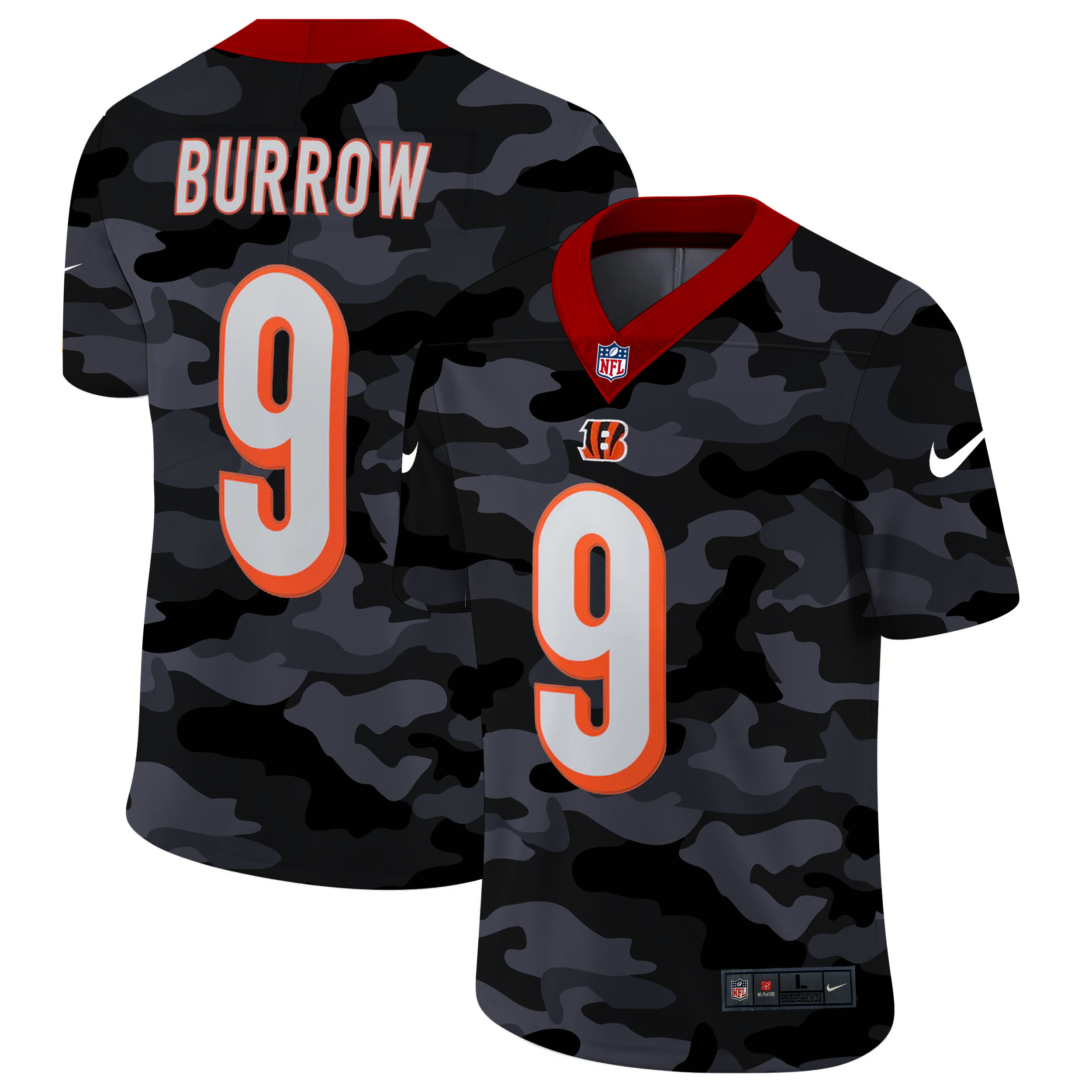 Personalized Cincinnati Bengals #9 Joe Burrow Men’s 2020 Black CAMO Untouchable Limited Stitched NFL Jersey