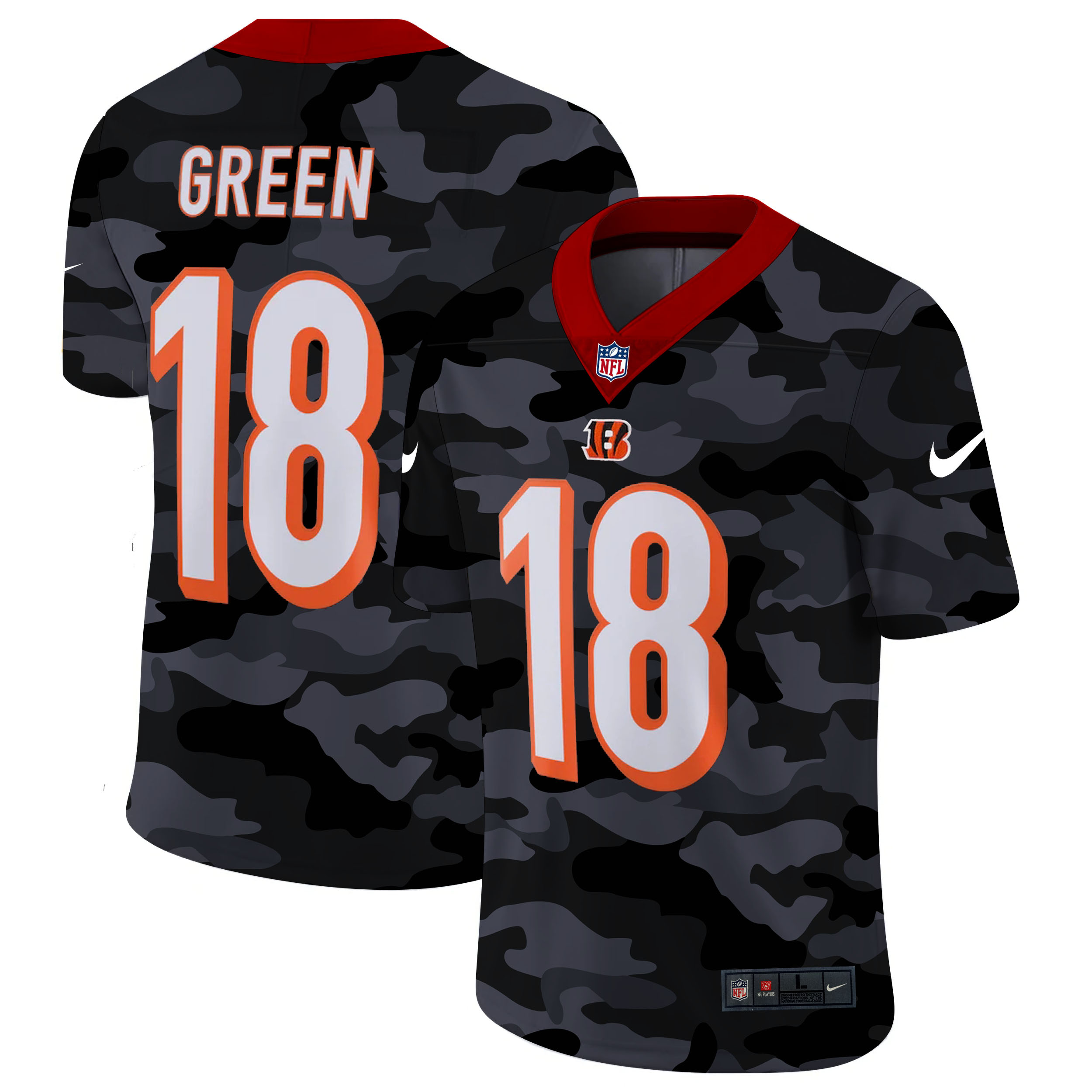 Personalized Cincinnati Bengals #18 A.J. Green Men’s 2020 Black CAMO Untouchable Limited Stitched NFL Jersey