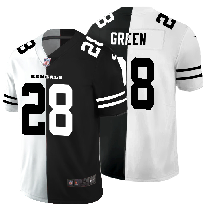 Personalized Cincinnati Bengals #28 Joe Mixon Men’s Black V White Peace Split Untouchable Limited NFL Jersey