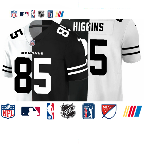 Personalized Cincinnati Bengals #85 Tee Higgins Men’s Black V White Peace Split Untouchable Limited NFL Jersey
