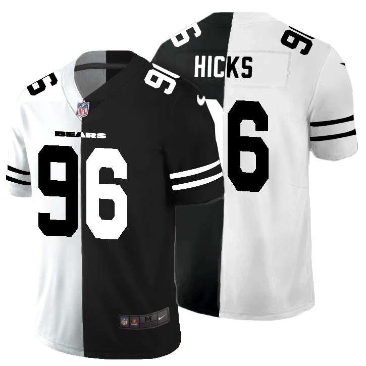 Personalized Chicago Bears #96 Akiem Hicks Men’s Black V White Peace Split Untouchable Limited NFL Jersey