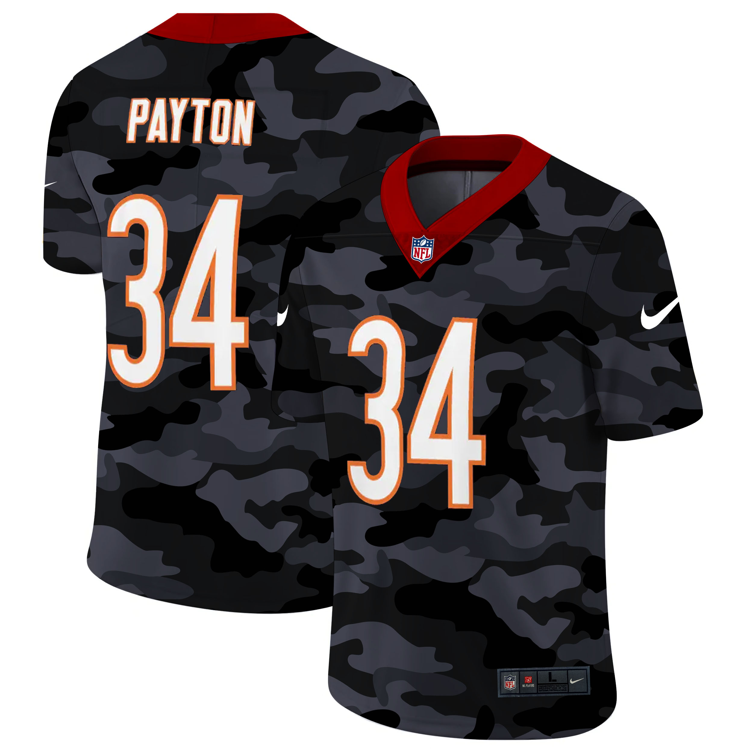 Personalized Chicago Bears #34 Walter Payton Men’s 2020 Black CAMO Untouchable Limited Stitched NFL Jersey