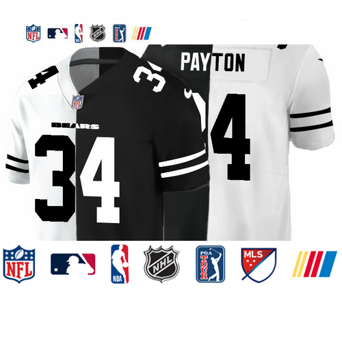 Personalized Chicago Bears #34 Walter Payton Men’s Black V White Peace Split Untouchable Limited NFL Jersey