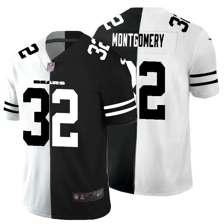 Personalized Chicago Bears #32 David Montgomery Men’s Black V White Peace Split Untouchable Limited NFL Jersey