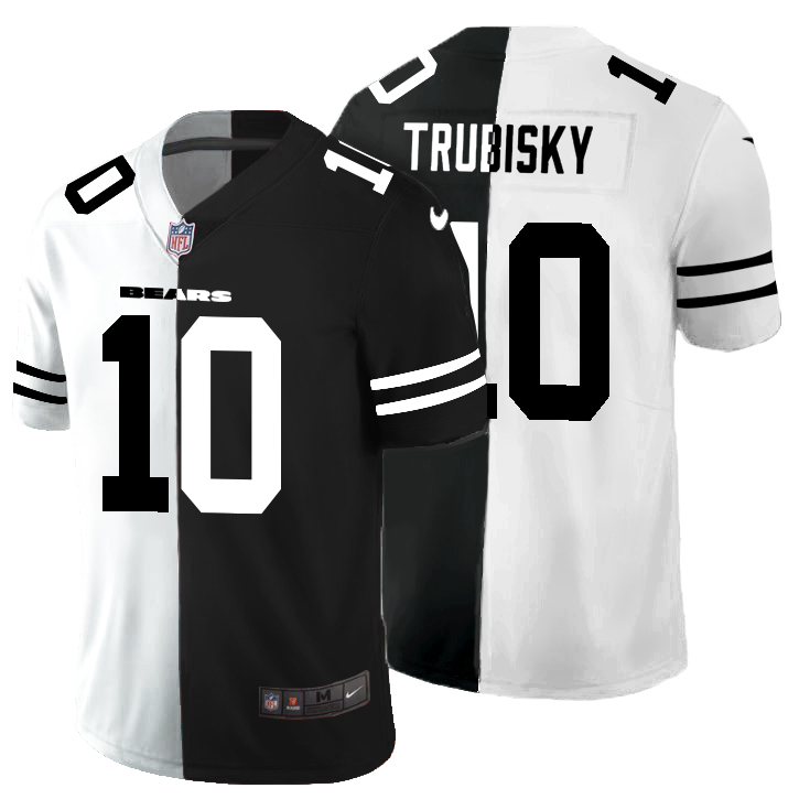 Personalized Chicago Bears #10 Mitchell Trubisky Men’s Black V White Peace Split Untouchable Limited NFL Jersey