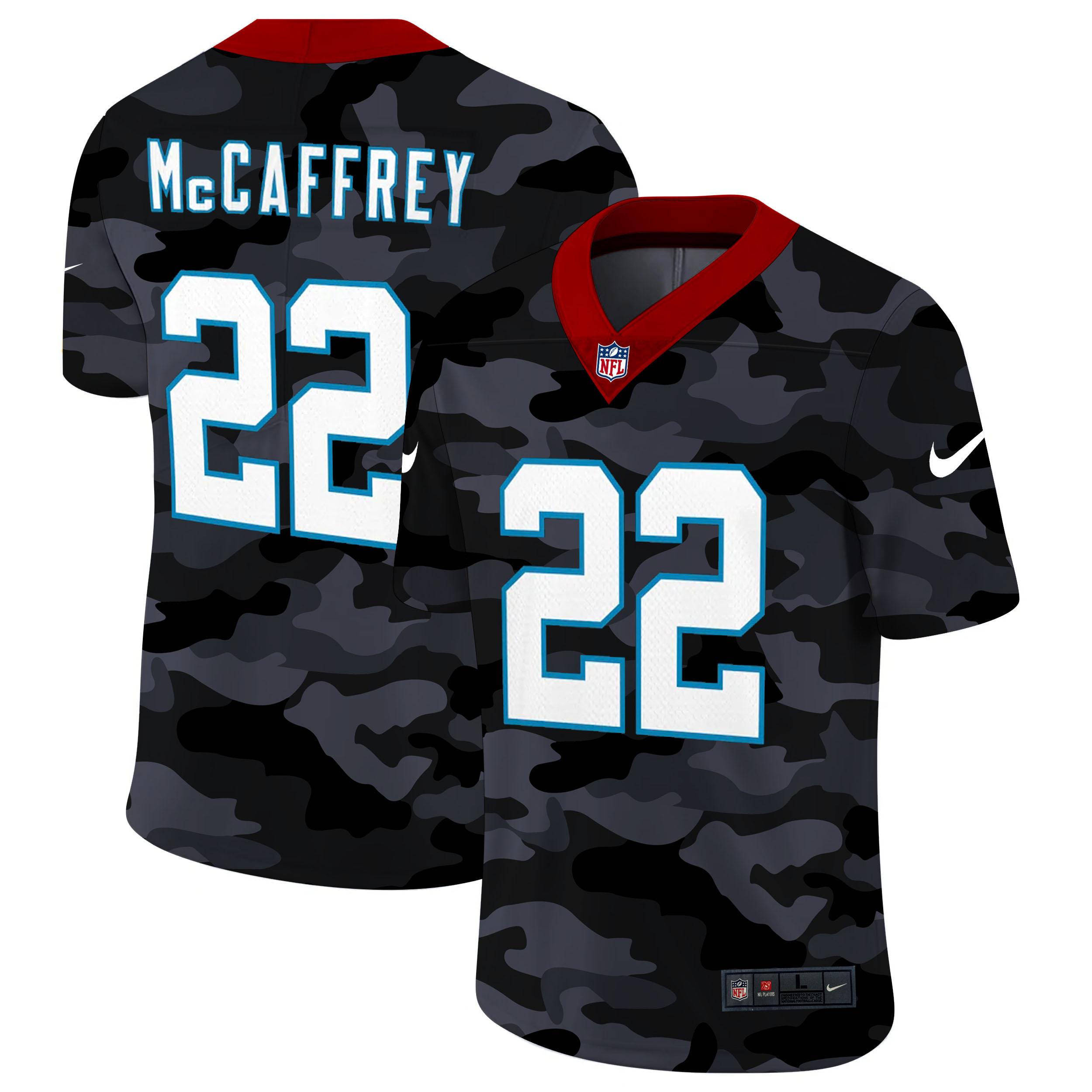 Personalized Carolina Panthers #22 Christian McCaffrey Men’s 2020 Black CAMO Untouchable Limited Stitched NFL Jersey