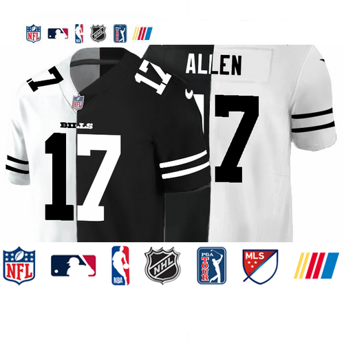 Personalized Buffalo Bills #17 Josh Allen Men’s Black V White Peace Split Untouchable Limited NFL Jersey