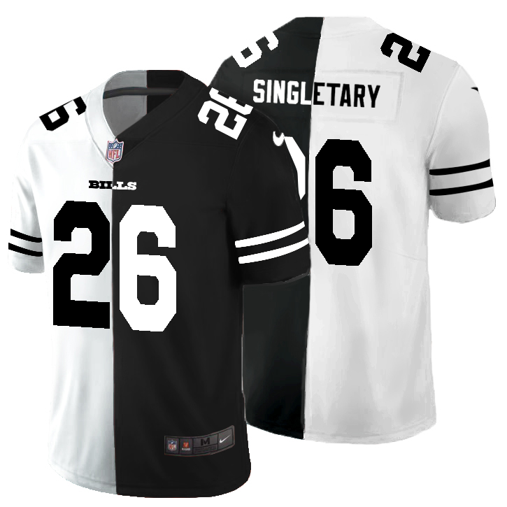 Personalized Buffalo Bills #26 Devin Singletary Men’s Black V White Peace Split Untouchable Limited NFL Jersey