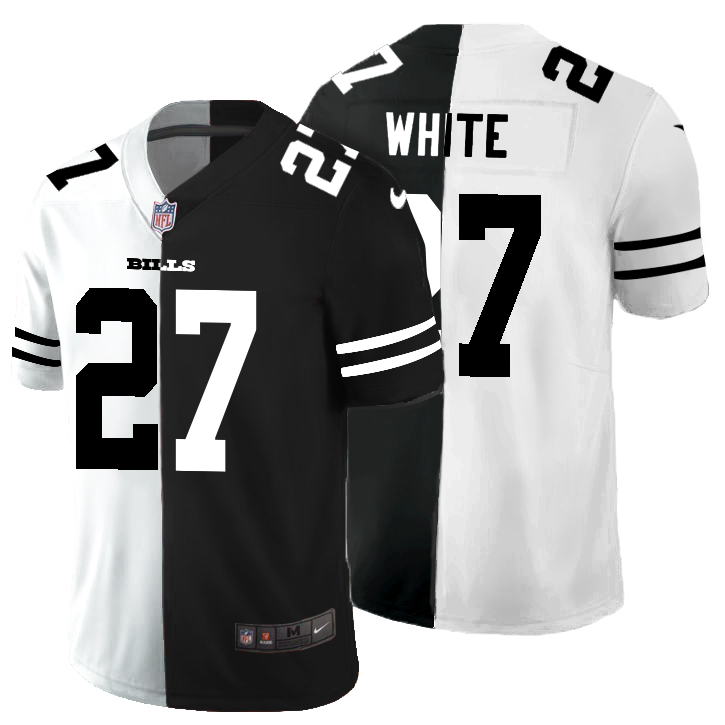 Personalized Buffalo Bills #27 Tre’Davious White Men’s Black V White Peace Split Untouchable Limited NFL Jersey