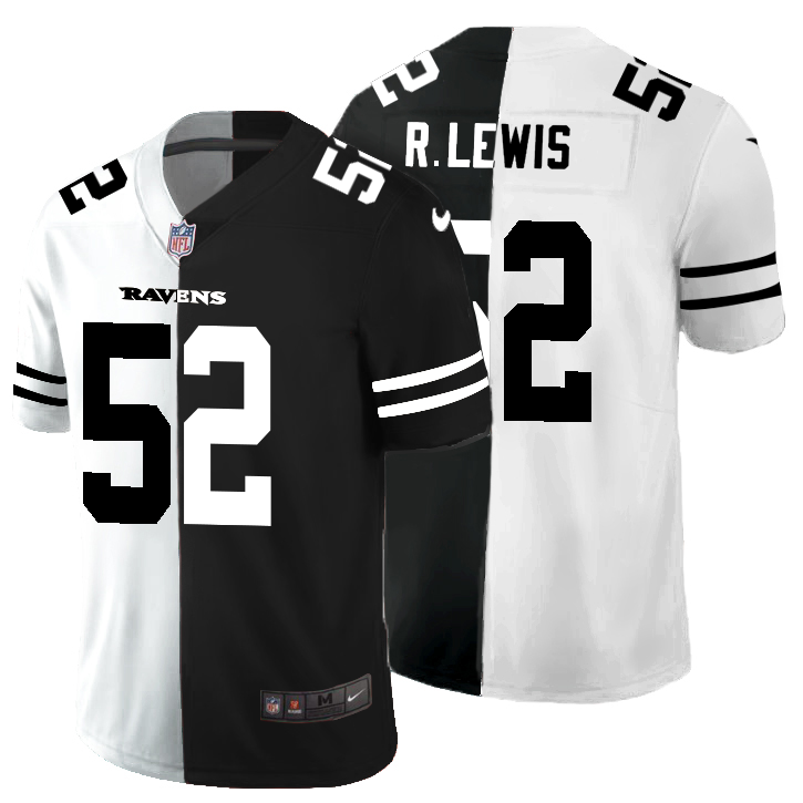 Personalized Baltimore Ravens #52 Ray Lewis Men’s Black V White Peace Split Untouchable Limited NFL Jersey