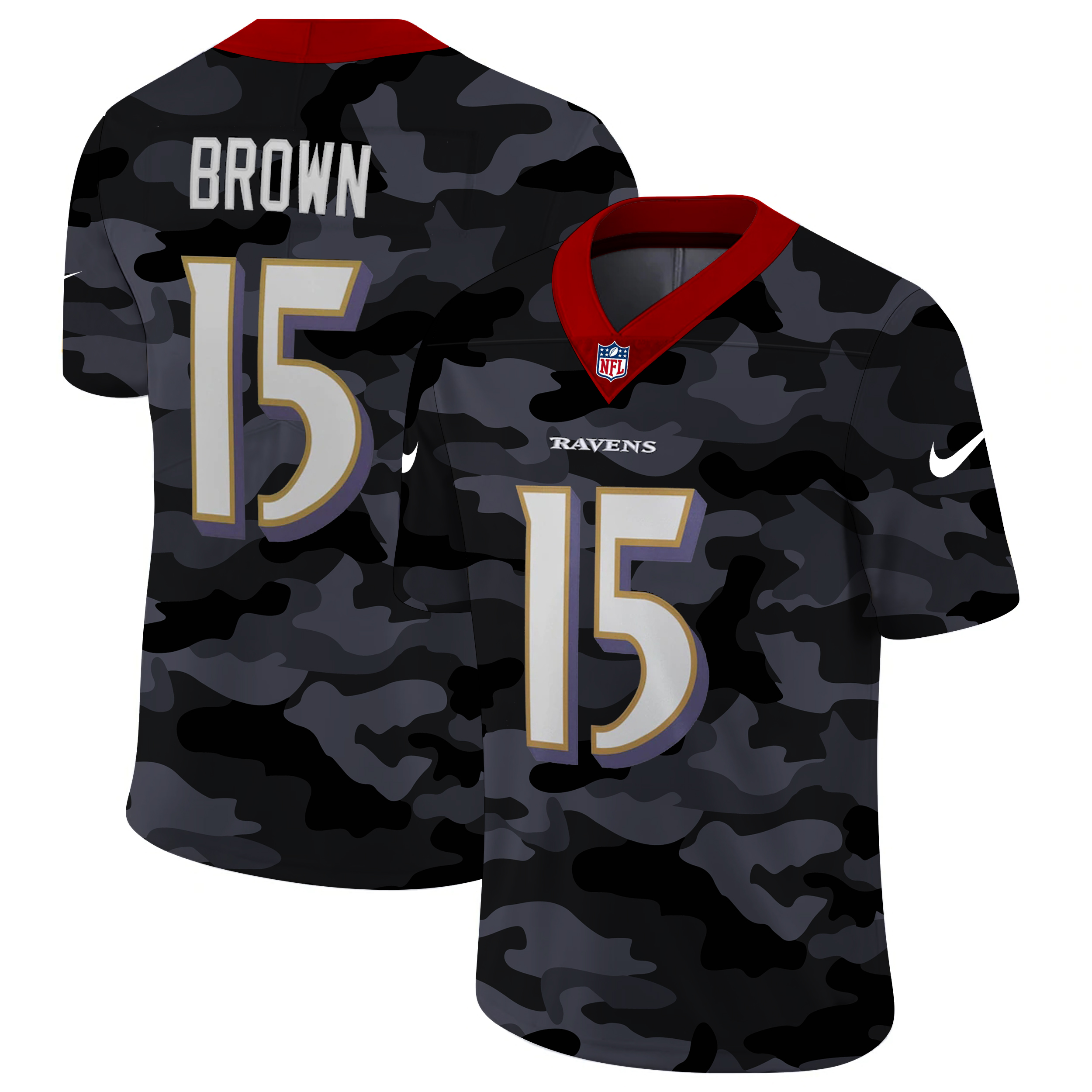 Personalized Baltimore Ravens #15 Marquise Brown Men’s 2020 Black CAMO Untouchable Limited Stitched NFL Jersey
